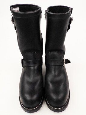 Chippewa Black Steel Toe Engineer Moto Boots Vibram Sole Side Zip 9.5D